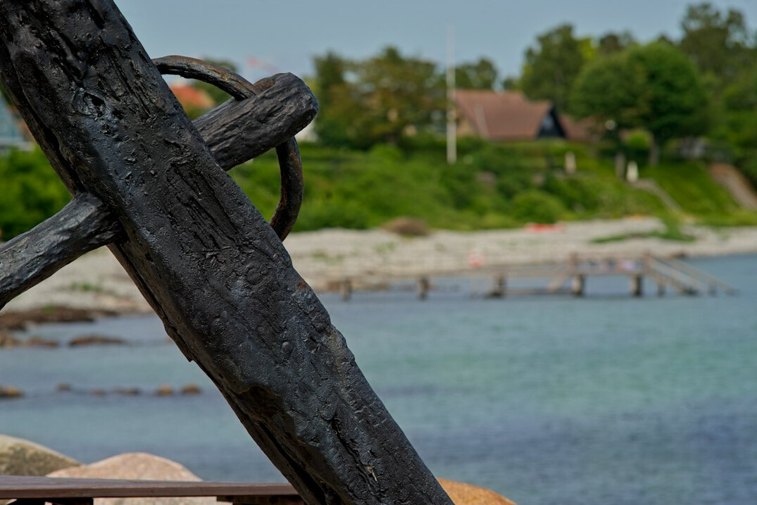 Coastal community houses along the Danish shoreline