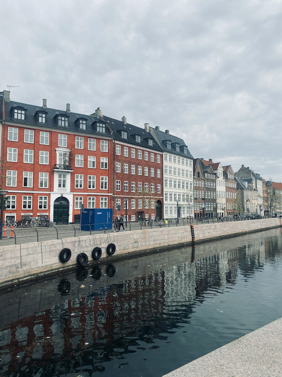 Colorful townhouses along a Danish canal